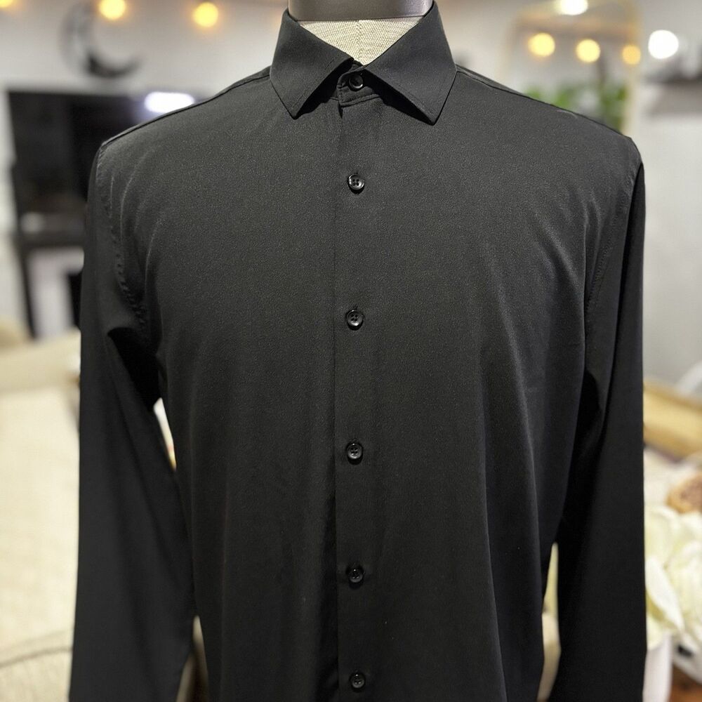 CON.STRUCT Men's Large Slim Fit 4-Way Stretch Performance Dress Shirt Black
